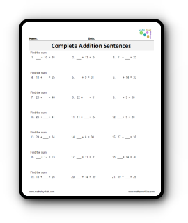 addition math worksheet thumbnail