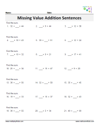 missing value addition sentences