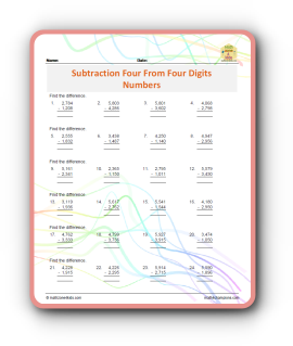 4 digit addition and subtraction worksheets thumbnail